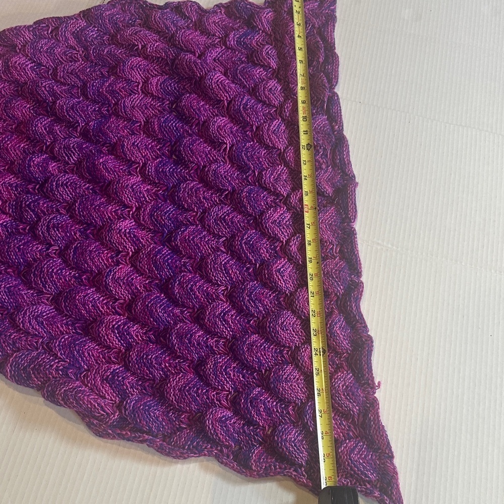 Purple pink and bluish knitted Mermaid Tail Blanket costume with fringe at ends - Picture 9 of 11